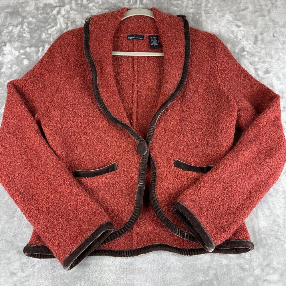 Moda International Crop Blazer Womens Large Orange Fuzzy Wool Blend Velvet(1005)